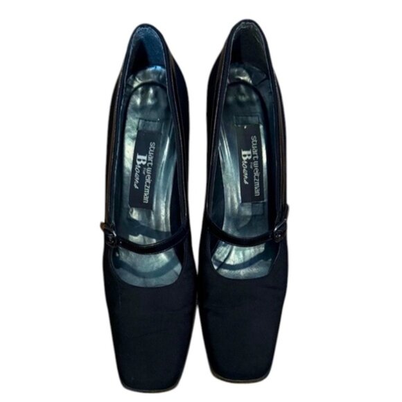Stuart Weitzman Mary Jane black square toe pump buckle chunky heel 8.5 vintage - Picture 1 of 6